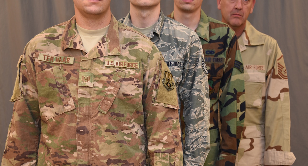 Variations of the Air Force working uniform through the years 