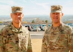 Col. David Mendoza, deputy commander of inpatient services, William Beaumont Army Medical Center, with fraternal twin brother, Maj. James Mendoza, human resources officer, 79th Infantry Brigade Combat Team, a California Army National Guard unit out of San Diego, during a chance meeting at Fort Bliss, Dec. 4, 2018. The Mendoza brothers have served in the U.S. Army, Army Reserves and National Guard since graduating high school, rarely seeing each other.