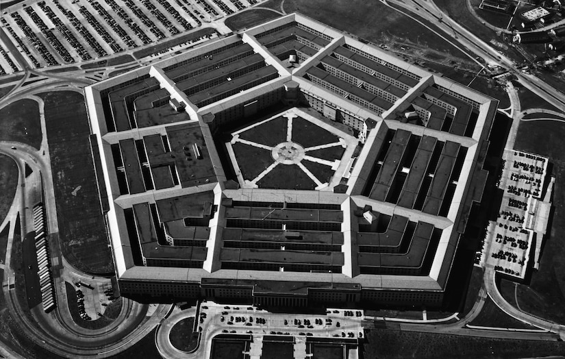 A photo of the Pentagon and surrounding roads and parking lots in 1947.