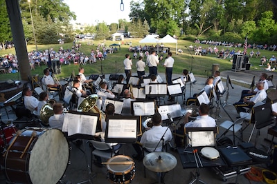The 126th Army Band of the Michigan National Guard performs for more than 500 Michiganders during their summer tour in Portage, Michigan.