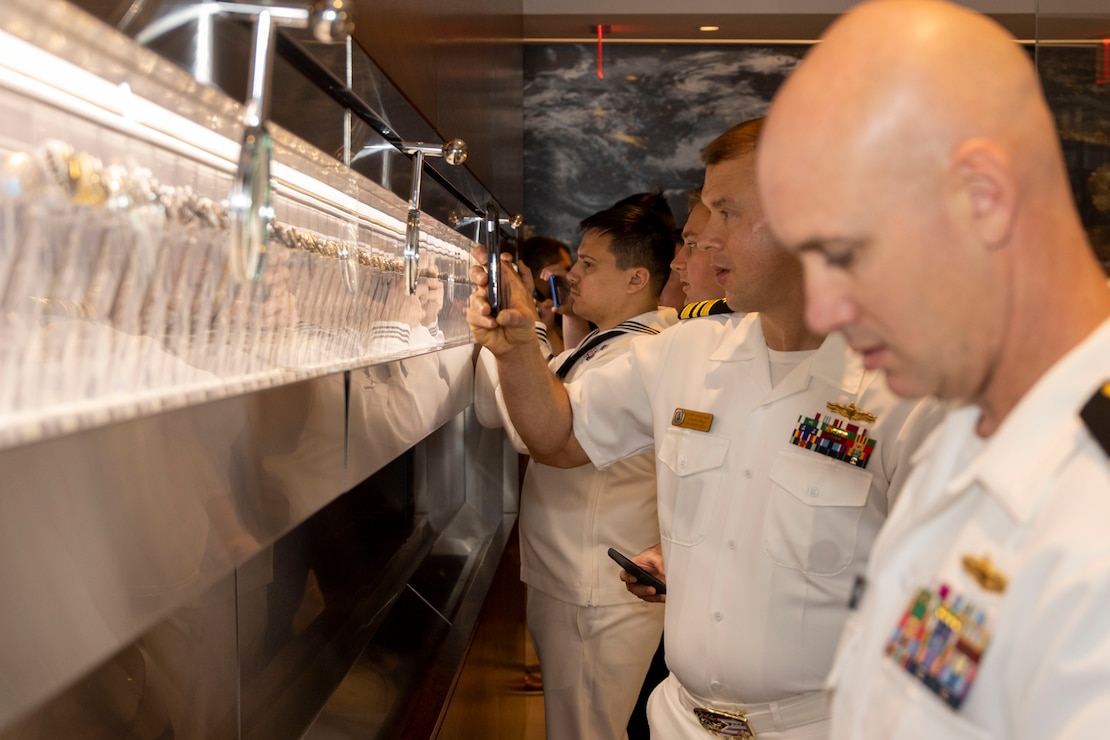Sailors tour the National Football League (NFL) Headquarters during Fleet Week New York (FWNY), May 25, 2023. During FWNY 2023, more than 3,000 service members from the Marine Corps, Navy and Coast Guard and our NATO allies from Great Britain, Italy and Canada are engaging in special events throughout New York City and the surrounding Tri-State Region, showcasing the latest capabilities of today’s maritime services and connecting with citizens. These events include free public ship tours, military static displays, and live band performances and parades. (Photo by Mass Communication Specialist 1st Class Pedro A. Rodriguez)