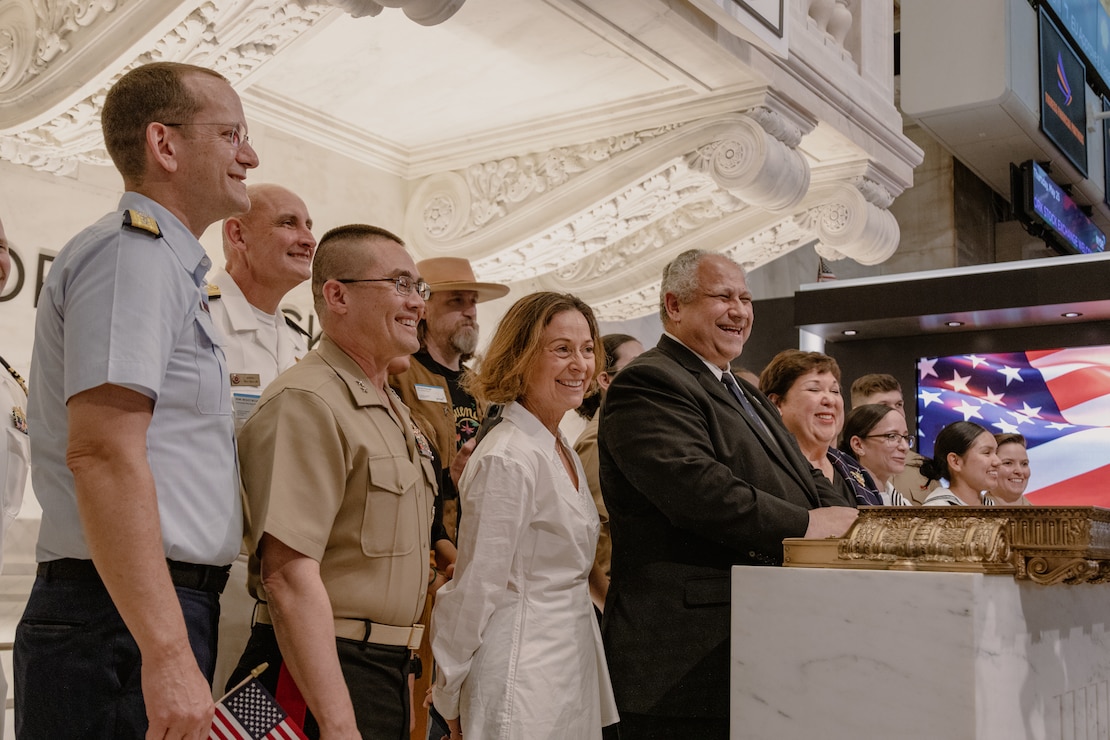 Secretary of the Navy, the Honorable Carlos Del Toro, signs the Closing Bell Log at the New York Stock Exchange closing bell ceremony during Fleet Week New York (FWNY), May 25, 2023. During FWNY 2023, more than 3,000 service members from the Marine Corps, Navy and Coast Guard and our NATO allies from Great Britain, Italy and Canada are engaging in special events throughout New York City and the surrounding Tri-State Region, showcasing the latest capabilities of today’s maritime services and connecting with citizens. These events include free public ship tours, military static displays, and live band performances and parades. (U.S. Marine Corps photo by Sgt. Karen E. Amaro)