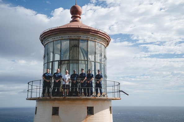 Ron Cianfarani, retired U.S. Coast Guard Senior Chief Petty Officer and the final manual caretaker of the Makapu’u Lighthouse, received a guided tour from the Coast Guard’s Aids to Navigation Team (ANT) Honolulu, Jan. 24, 2024. Built in 1909, the Makapu’u lighthouse was a fully manned and operational station until becoming automated in 1974. The Lighthouse has been under the maintenance and care of ANT Honolulu for the past 50 years.