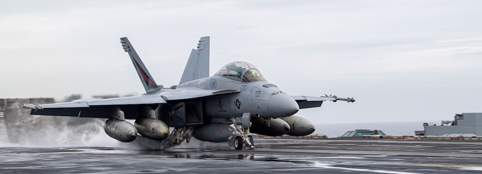 An F/A-18F Super Hornet, assigned to the “Black Knights” of Strike Fighter Squadron (VFA) 154, launches off the flight deck of the Nimitz-class aircraft carrier USS Theodore Roosevelt (CVN 71) during exercise Freedom Edge, June 28, 2024.