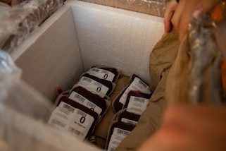 A box of blood is opened during a transport for Resolute Sentinel 2024 in Lima, Peru, May 30, 2024.  The blood was delivered into Peru to ensure lifesaving contingency plans were viable if crisis should arise.  RS24 is a multi-national training opportunity between the U.S., Peru, Brazil, Chile, Columbia and Ecuador, that improves the readiness of U.S. and partner nation militaries through humanitarian assistance and disaster response.  (U.S. Air Force photo by Senior Airman Courtney Sebastianelli)