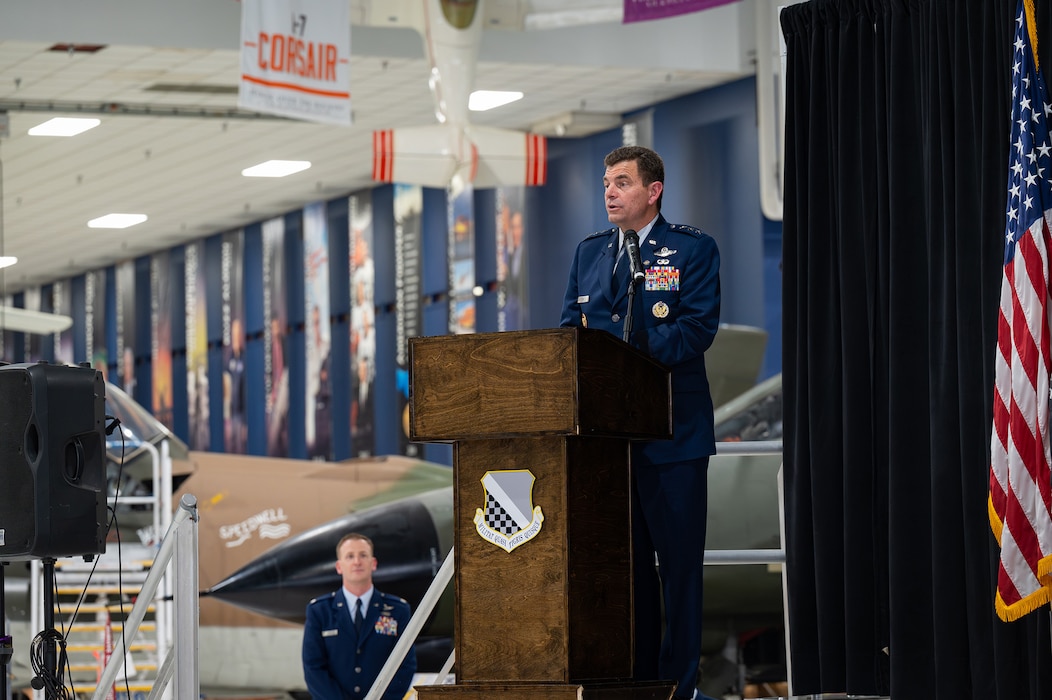 U.S. Air Force Lt. Gen. Michael A. Loh, director, Air National Guard, provides remarks during his retirement ceremony