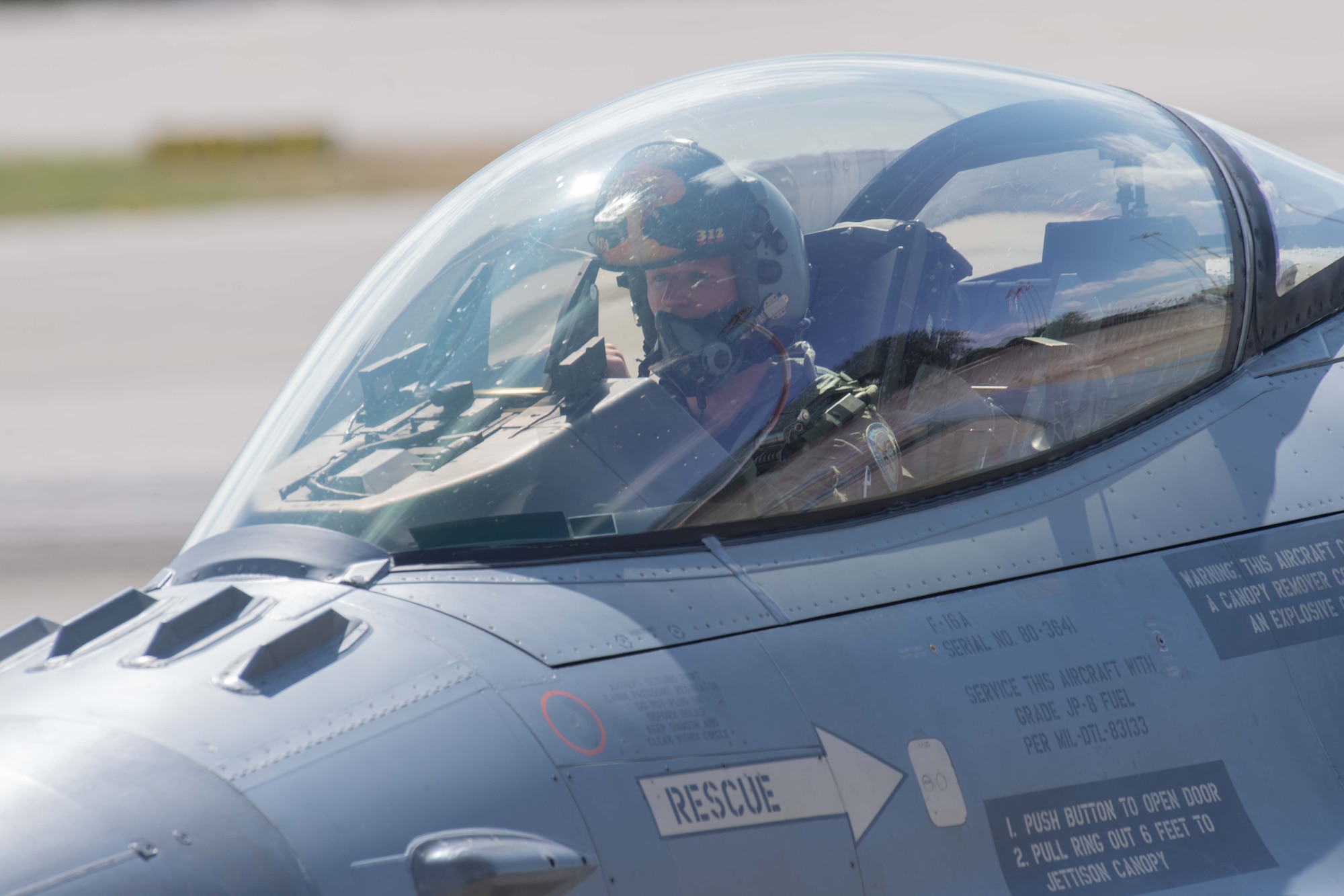 F-16 pilot in cockpit