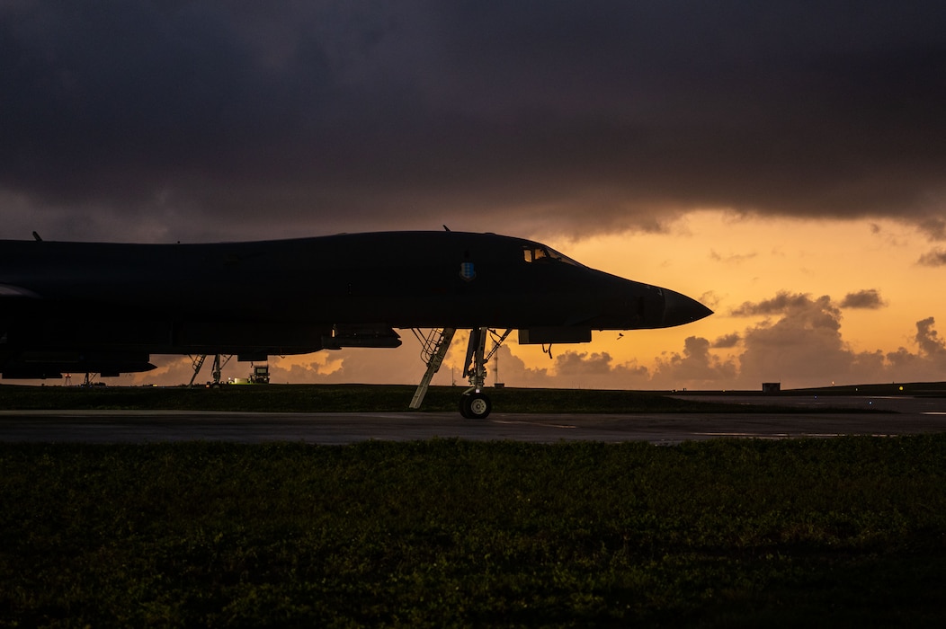 A B1-B Lancer assigned to the 37th Expeditionary Bomb Squadron sits idle