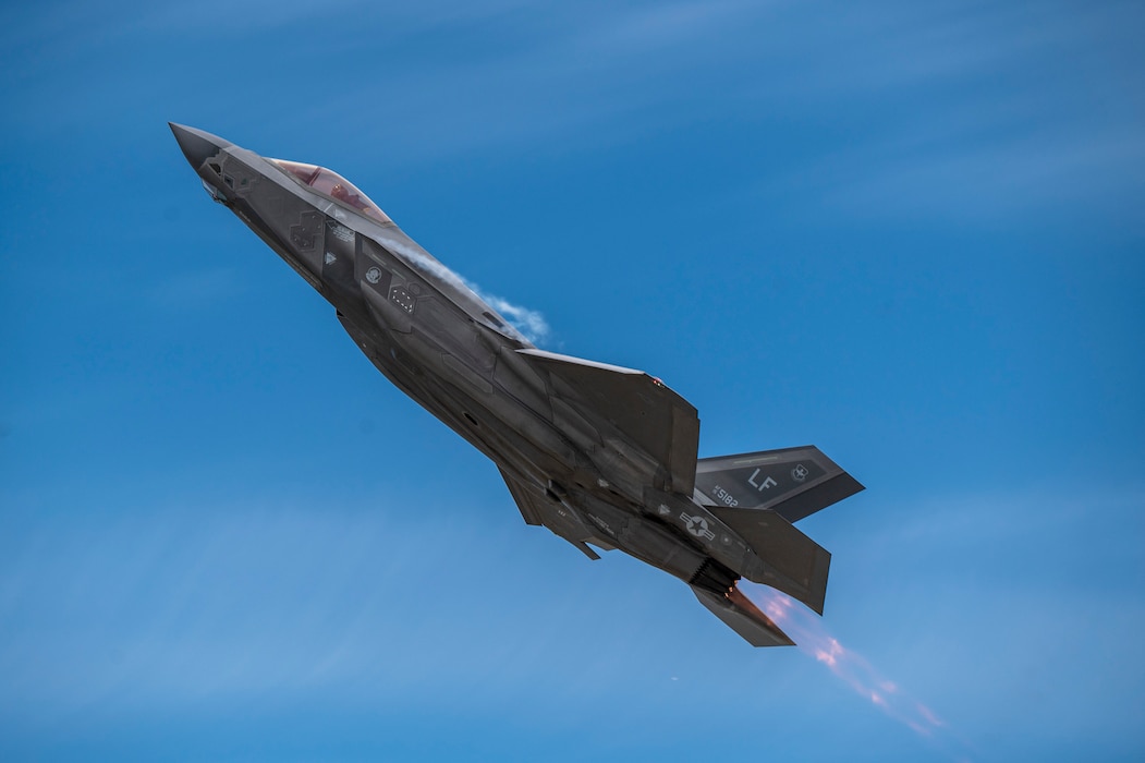 An F-35 Lightning II performs aerial maneuvers